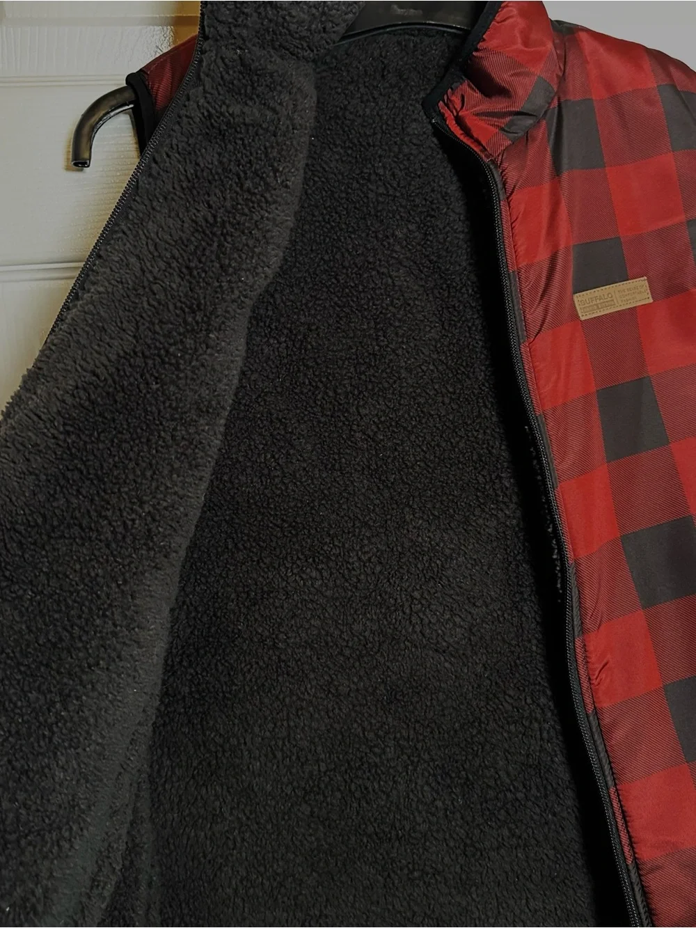 Buffalo David Bitton Youth Large 14/16 Red Plaid Reversible Puffer/Sherpa Vest